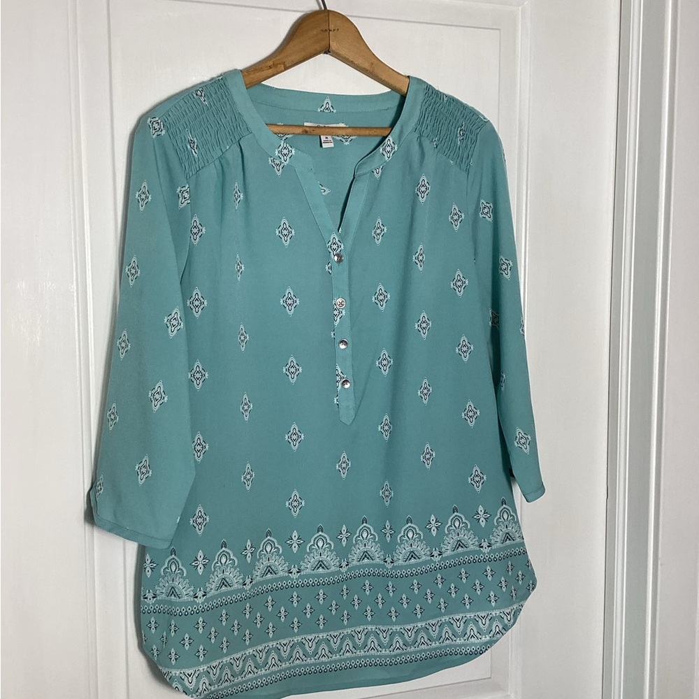 Croft & Barrow Teal Printed Blouse